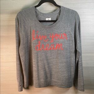 Sundry “Live Your Dream” Gray Knit Long Sleeve Top with Orange Lettering